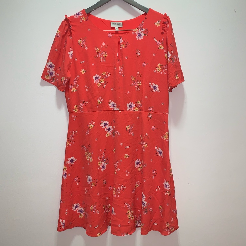 Studio b by Bobeau bright orange floral dress sz M